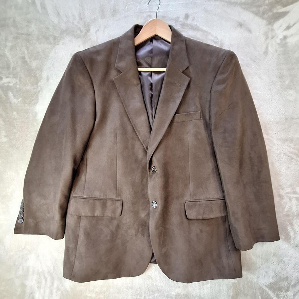Stafford Sport Coat Mens 42 Short Brown Poly Suede Single Vent 2 Button